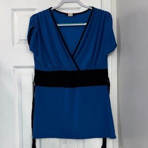 Dynamite Blue and Black V-Neck Blouse